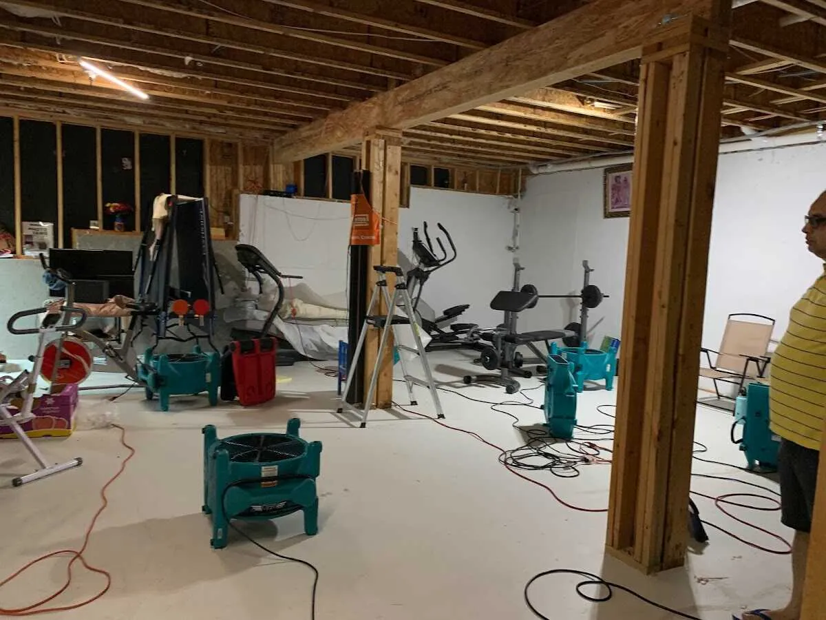 Basement drying equipment setup for Contents Cleaning & Restoration in Sikeston